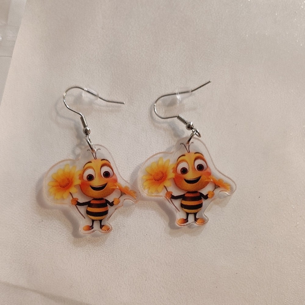 Yellow and Orange Cartoon Bee Earrings